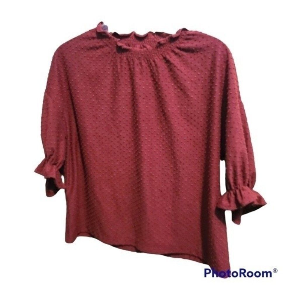 Madewell Texture & Thread Rust Clipdot Ruffle Top - Picture 4 of 8